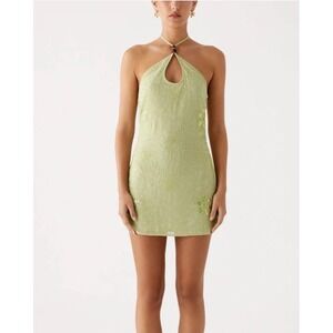 Peppermayo Kiara Beaded Mini Dress Mint Halter Keyhole Sequin Party Dress NWT US